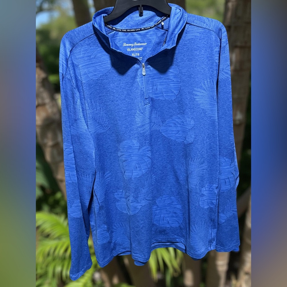 Tommy Bahama IslandZone long sleeve 1/4 zip Men’s Blue Floral Jacquard XL